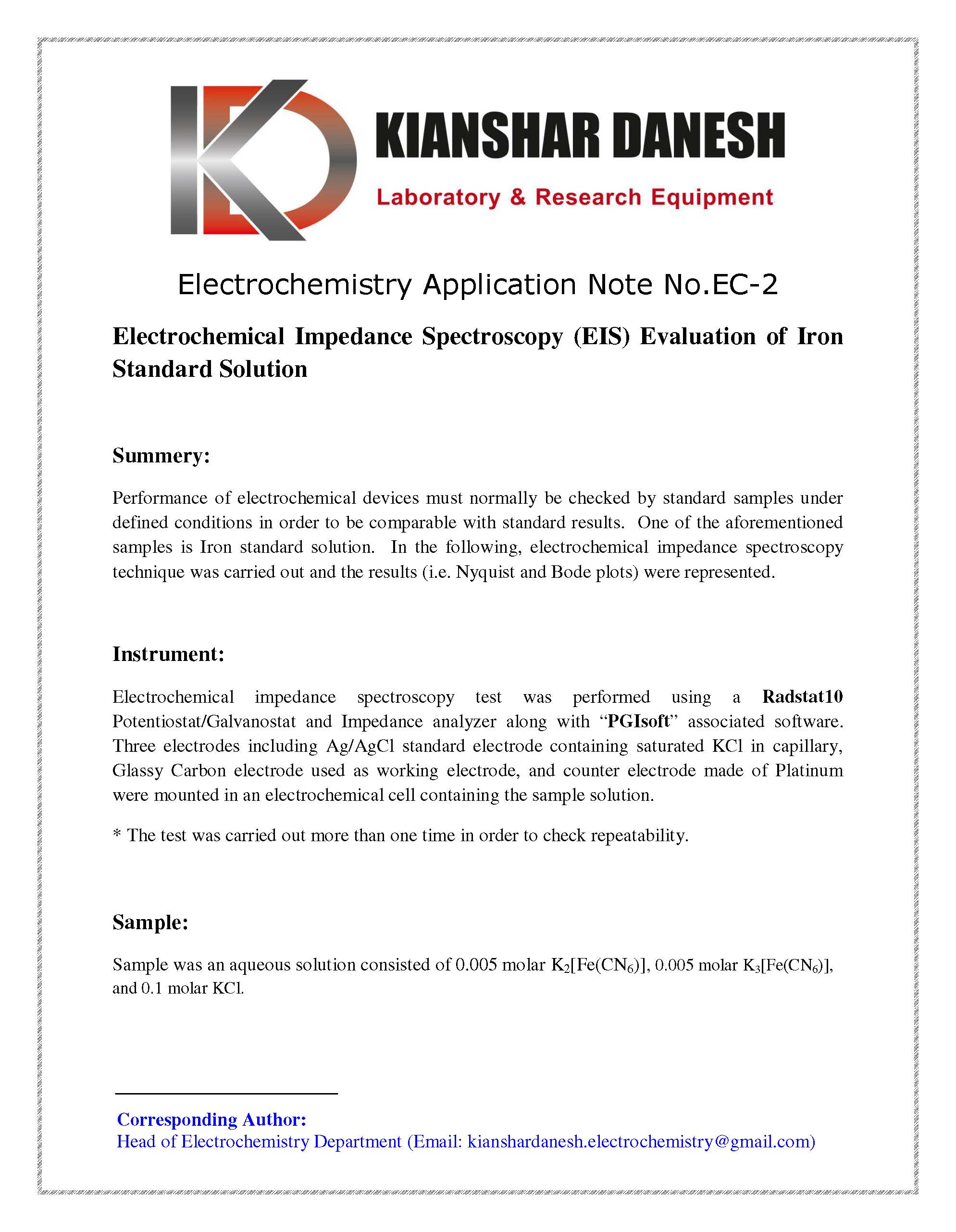Electrochemical Impedance Spectroscopy (EIS) Evaluation of Iron Standard Solution